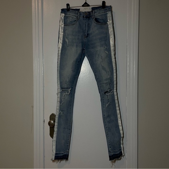 KOLLAR Distressed Stripe Denim Skinny Jean size 28 - Picture 4 of 11